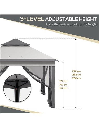Outsunny 3 x 3(m) Pop Up Gazebo, Height Adjustable Instant Event Shelter with Netting and Carrying Bag, Grey 84C-463V00LG