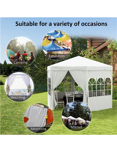 Outsunny 4 m Party Tent Wedding Gazebo Outdoor Waterproof PE Canopy Shade with 6 Removable Side Walls 84C-196V01WT - pic 36395 | FastDaddyshop