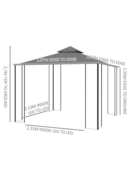 Outsunny 3 x 3(m) Patio Gazebo Canopy Garden Pavilion Tent Shelter, Grey 84C-517V00GY - pic 36410 | FastDaddyshop