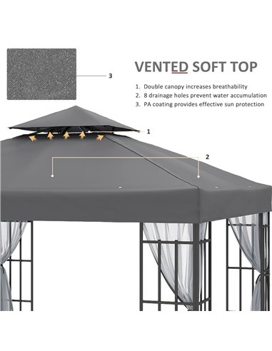 Outsunny 3 x 3(m) Patio Gazebo Canopy Garden Pavilion Tent Shelter, Grey 84C-517V00GY