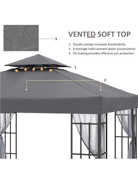 Outsunny 3 x 3(m) Patio Gazebo Canopy Garden Pavilion Tent Shelter, Grey 84C-517V00GY - pic 36411 | FastDaddyshop