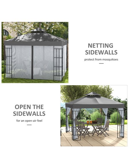 Outsunny 3 x 3(m) Patio Gazebo Canopy Garden Pavilion Tent Shelter with 2 Tier Roof and Mosquito Netting, Steel Frame, Grey 84C- - pic 36413 | FastDaddyshop