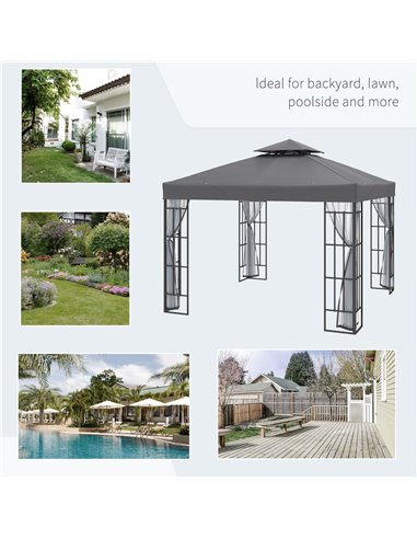 Outsunny 3 x 3(m) Patio Gazebo Canopy Garden Pavilion Tent Shelter with 2 Tier Roof and Mosquito Netting, Steel Frame, Grey 84C-