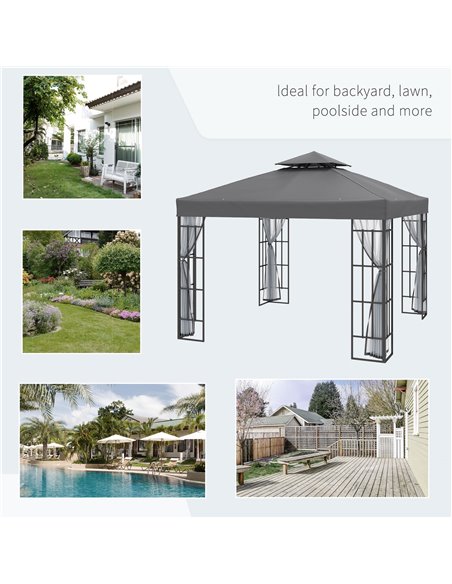 Outsunny 3 x 3(m) Patio Gazebo Canopy Garden Pavilion Tent Shelter with 2 Tier Roof and Mosquito Netting, Steel Frame, Grey 84C- - pic 36414 | FastDaddyshop