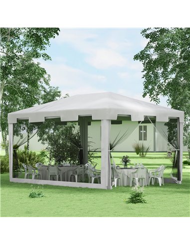 Outsunny 4 x 3 m Party Tent Wedding Gazebo Outdoor Waterproof PE Canopy Shade with Panel 84C-022V03WT