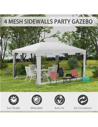Outsunny 4 x 3 m Party Tent Wedding Gazebo Outdoor Waterproof PE Canopy Shade with Panel 84C-022V03WT