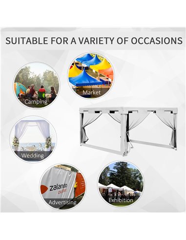 Outsunny 4 x 3 m Party Tent Wedding Gazebo Outdoor Waterproof PE Canopy Shade with Panel 84C-022V03WT