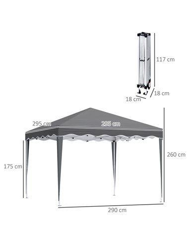 Outsunny 3 x 3m Pop Up Gazebo, Outdoor Camping Gazebo Party Tent with Carry Bag 84C-263V04GY