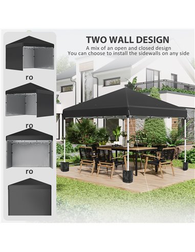 Outsunny 3 x 3 (M) Pop Up Gazebo Event Shelter, Height Adjustable Party Tent with 2 Sidewalls, Weight Bags and Wheeled Bag 84C-4