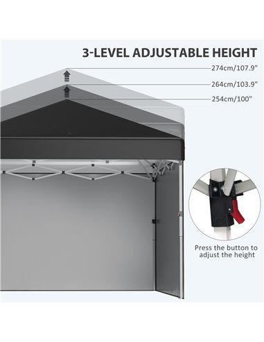Outsunny 3 x 3 (M) Pop Up Gazebo Event Shelter, Height Adjustable Party Tent with 2 Sidewalls, Weight Bags and Wheeled Bag 84C-4