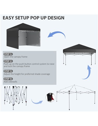 Outsunny 3 x 3 (M) Pop Up Gazebo Event Shelter, Height Adjustable Party Tent with 2 Sidewalls, Weight Bags and Wheeled Bag 84C-4