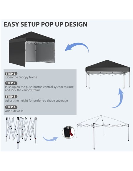 Outsunny 3 x 3 (M) Pop Up Gazebo Event Shelter, Height Adjustable Party Tent with 2 Sidewalls, Weight Bags and Wheeled Bag 84C-4 - pic 36440 | FastDaddyshop