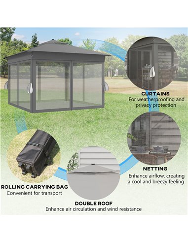 Outsunny 3 x 3(m) Pop Up Gazebo Party Tent with Solar-Powered LED Lights, Adjustable Event Shelter with Curtain, Netting, Grey 8