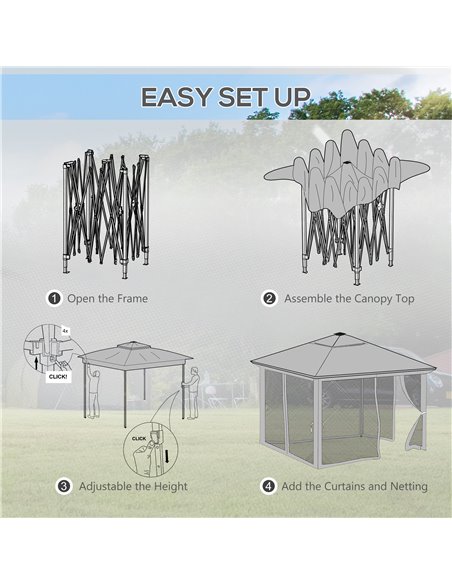 Outsunny 3 x 3(m) Pop Up Gazebo Party Tent with Solar-Powered LED Lights, Adjustable Event Shelter with Curtain, Netting, Grey 8 - pic 36449 | FastDaddyshop
