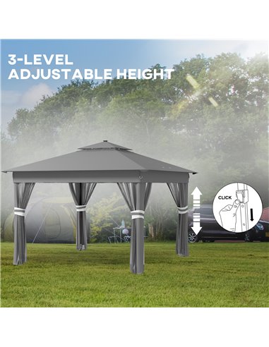 Outsunny 3 x 3(m) Pop Up Gazebo Party Tent with Solar-Powered LED Lights, Adjustable Event Shelter with Curtain, Netting, Grey 8