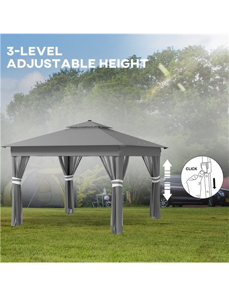 Outsunny 3 x 3(m) Pop Up Gazebo Party Tent with Solar-Powered LED Lights, Adjustable Event Shelter with Curtain, Netting, Grey 8 - pic 36450 | FastDaddyshop