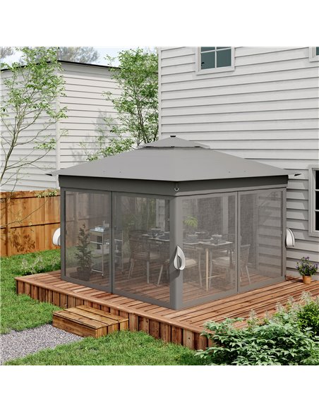 Outsunny 3 x 3(m) Pop Up Gazebo Party Tent with Solar-Powered LED Lights, Adjustable Event Shelter with Curtain, Netting, Grey 8 - pic 36451 | FastDaddyshop