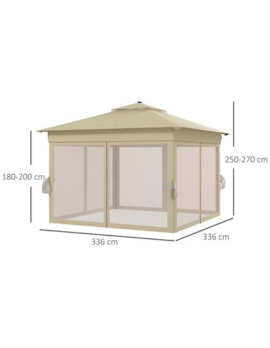 Outsunny 3 x 3(m) Pop Up Gazebo with Solar-Powered LED Lights, Khaki 84C-483V00BN