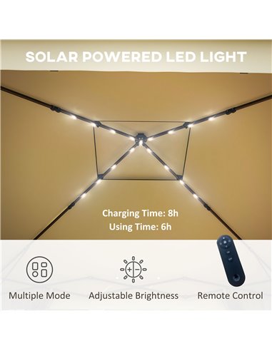 Outsunny 3 x 3(m) Pop Up Gazebo Party Tent with Solar-Powered LED Lights, Adjustable Event Shelter with Curtain, Netting, Khaki 
