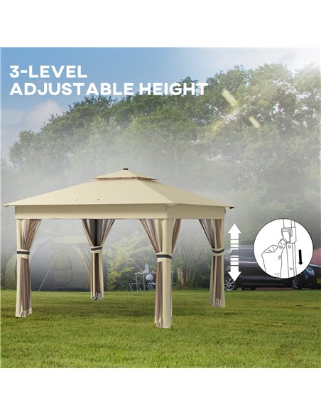 Outsunny 3 x 3(m) Pop Up Gazebo Party Tent with Solar-Powered LED Lights, Adjustable Event Shelter with Curtain, Netting, Khaki  - pic 36459 | FastDaddyshop