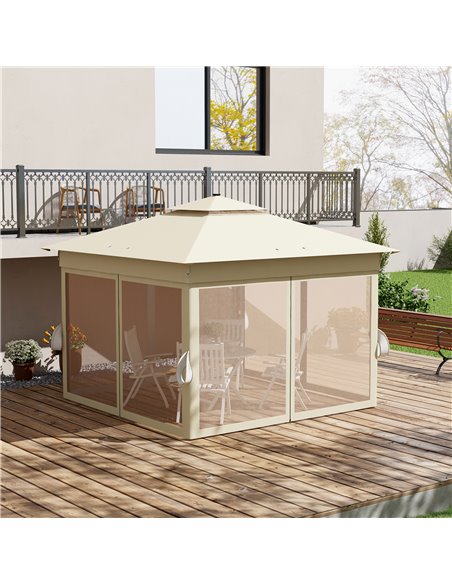 Outsunny 3 x 3(m) Pop Up Gazebo Party Tent with Solar-Powered LED Lights, Adjustable Event Shelter with Curtain, Netting, Khaki  - pic 36460 | FastDaddyshop