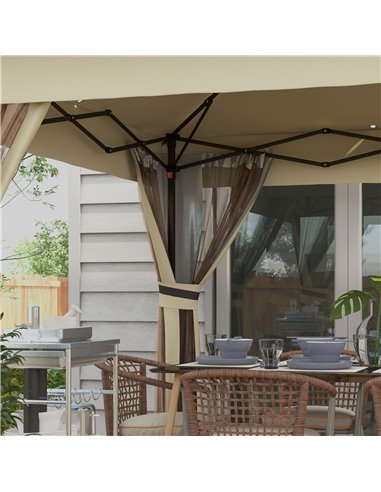 Outsunny 3 x 3(m) Pop Up Gazebo Party Tent with Solar-Powered LED Lights, Adjustable Event Shelter with Curtain, Netting, Khaki 