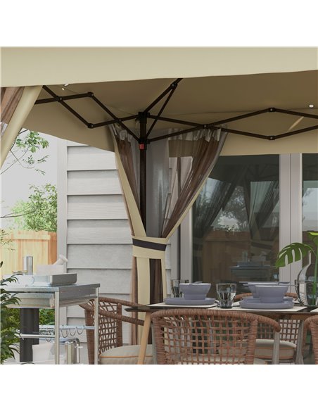Outsunny 3 x 3(m) Pop Up Gazebo Party Tent with Solar-Powered LED Lights, Adjustable Event Shelter with Curtain, Netting, Khaki  - pic 36461 | FastDaddyshop
