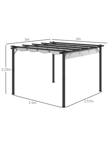 Outsunny 3 x 3(m) Aluminium Pergola Canopy Gazebo, Light Grey 84C-054V00LG