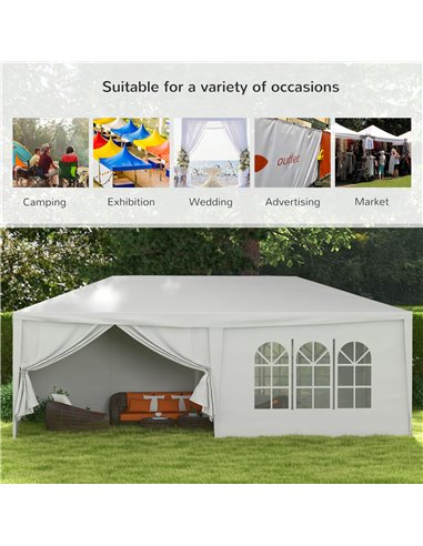 Outsunny 6 x 3 m Party Tent Wedding Gazebo Outdoor Waterproof PE Canopy Shade with 6 Removable Side Walls 84C-197V01WT