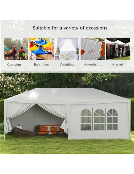 Outsunny 6 x 3 m Party Tent Wedding Gazebo Outdoor Waterproof PE Canopy Shade with 6 Removable Side Walls 84C-197V01WT - pic 36522 | FastDaddyshop