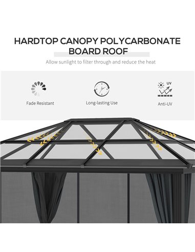 Outsunny 3 x 3.6m Hardtop Gazebo with UV Resistant Polycarbonate Roof, Dark Grey 84C-049V03CG