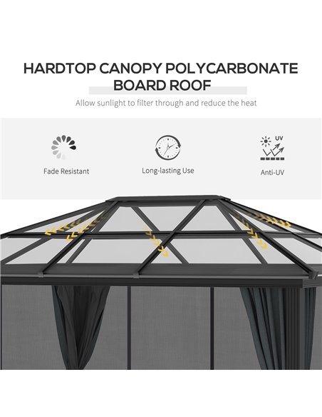 Outsunny 3 x 3.6m Hardtop Gazebo with UV Resistant Polycarbonate Roof, Dark Grey 84C-049V03CG - pic 36528 | FastDaddyshop