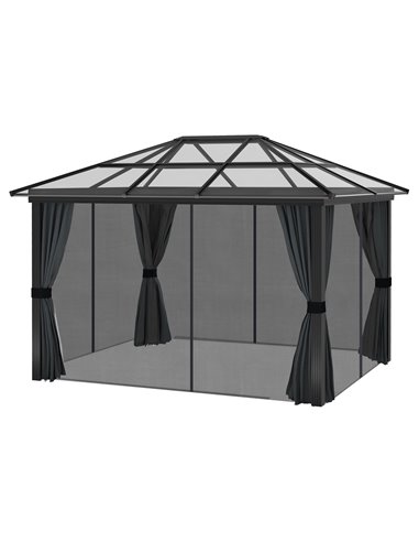 Outsunny 3 x 3.6m Hardtop Gazebo with UV Resistant Polycarbonate Roof and Aluminium Frame, Garden Pavilion with Mosquito Netting