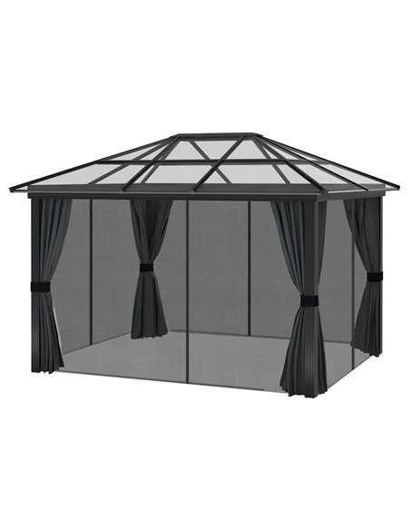 Outsunny 3 x 3.6m Hardtop Gazebo with UV Resistant Polycarbonate Roof and Aluminium Frame, Garden Pavilion with Mosquito Netting - pic 36532 | FastDaddyshop