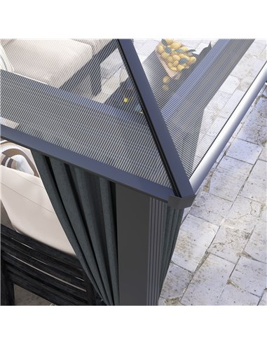 Outsunny 3 x 3.6m Hardtop Gazebo with UV Resistant Polycarbonate Roof and Aluminium Frame, Garden Pavilion with Mosquito Netting