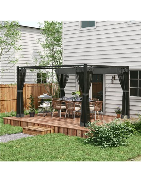Outsunny 3 x 4m Retractable Pergola, Garden Gazebo Shelter with Nettings, for Grill, Patio, Deck, Dark Grey 84C-482V00GY - pic 36535 | FastDaddyshop