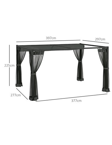 Outsunny 3 x 4m Retractable Pergola, Garden Gazebo Shelter with Nettings, for Grill, Patio, Deck, Dark Grey 84C-482V00GY