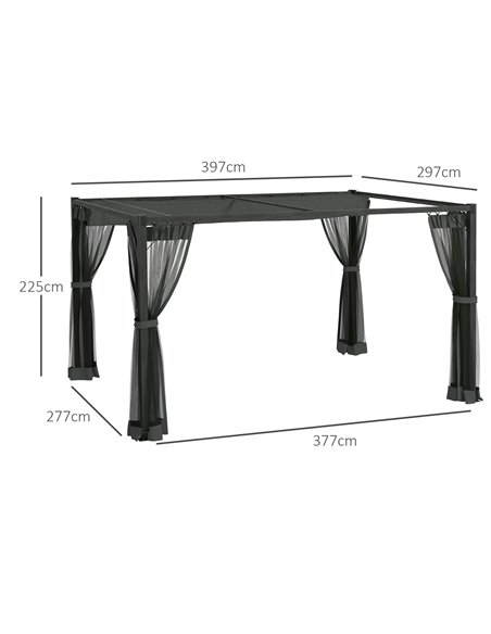 Outsunny 3 x 4m Retractable Pergola, Garden Gazebo Shelter with Nettings, for Grill, Patio, Deck, Dark Grey 84C-482V00GY - pic 36536 | FastDaddyshop