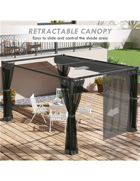 Outsunny 3 x 4m Retractable Pergola, Garden Gazebo Shelter with Nettings, for Grill, Patio, Deck, Dark Grey 84C-482V00GY - pic 36537 | FastDaddyshop