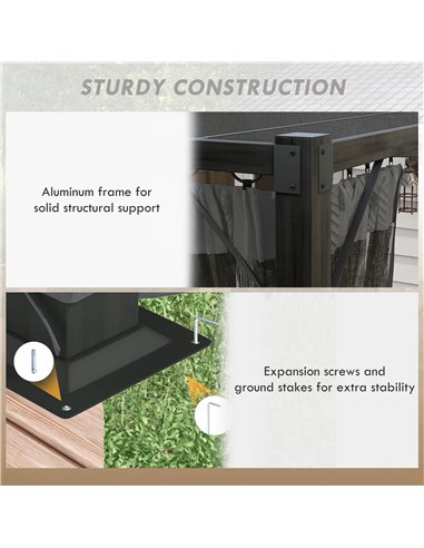 Outsunny 3 x 4m Retractable Pergola, Garden Gazebo Shelter with Nettings, for Grill, Patio, Deck, Dark Grey 84C-482V00GY
