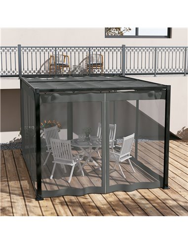 Outsunny 3 x 4m Retractable Pergola, Garden Gazebo Shelter with Nettings, for Grill, Patio, Deck, Dark Grey 84C-482V00GY