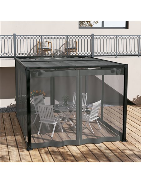 Outsunny 3 x 4m Retractable Pergola, Garden Gazebo Shelter with Nettings, for Grill, Patio, Deck, Dark Grey 84C-482V00GY - pic 36540 | FastDaddyshop