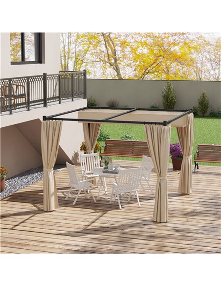 Outsunny 3 x 3(m) Retractable Pergola, Garden Gazebo Shelter with Curtains, for Grill, Patio, Deck, Beige 84C-441V00BG - pic 36544 | FastDaddyshop