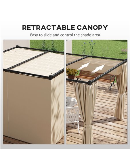 Outsunny 3 x 3(m) Retractable Pergola, Garden Gazebo Shelter with Curtains, for Grill, Patio, Deck, Beige 84C-441V00BG - pic 36546 | FastDaddyshop