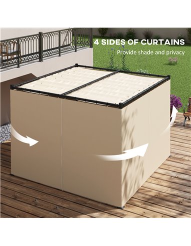 Outsunny 3 x 3(m) Retractable Pergola, Garden Gazebo Shelter with Curtains, for Grill, Patio, Deck, Beige 84C-441V00BG