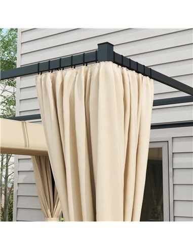 Outsunny 3 x 3(m) Retractable Pergola, Garden Gazebo Shelter with Curtains, for Grill, Patio, Deck, Beige 84C-441V00BG