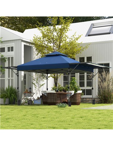 Outsunny 5 x 3(m) Pop Up Gazebo with Extend Dual Awnings, Blue 84C-503V00BU