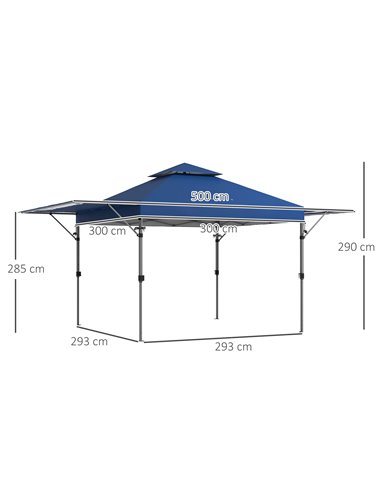 Outsunny 5 x 3(m) Pop Up Gazebo with Extend Dual Awnings, Blue 84C-503V00BU
