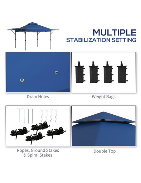 Outsunny 5 x 3(m) Pop Up Gazebo with Extend Dual Awnings, Blue 84C-503V00BU - pic 36556 | FastDaddyshop
