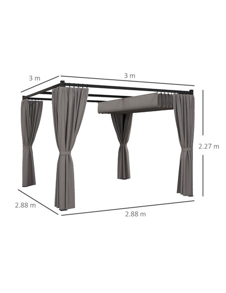 Outsunny 3 x 3(m) Retractable Pergola, Garden Gazebo Shelter with Curtains, for Grill, Patio, Deck, Light Grey 84C-441V00LG - pic 36563 | FastDaddyshop